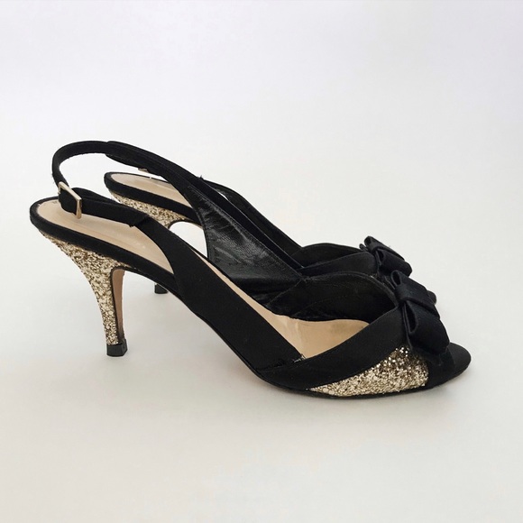 black and gold kitten heel shoes
